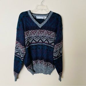 EUC Vtg M Michael Gerald v neck pullover sweater black purple grey euc